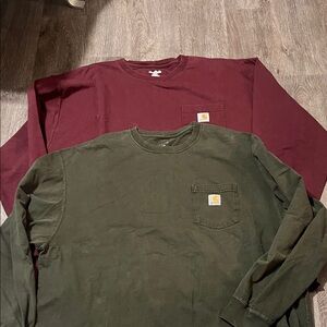 Carhartt Men's Long Sleeve Shirts - Dark Green and Burgundy